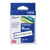 Brother P-touch Schriftband TZe-221 9mm x 8m schwarz/weiß laminiert selbstklebend 4977766685085 Brother 8 Meter