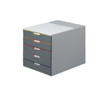 DURABLE Schubladenbox VARICOLOR®  dunkelgrau mit bunten Farblinien 760527, DIN A4 mit 5 Schubladen, 1 St.