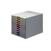 DURABLE Schubladenbox VARICOLOR®  dunkelgrau mit bunten Farblinien 761027, DIN A4 mit 10 Schubladen, 1 St.