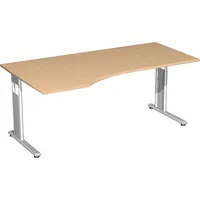 Geramöbel Schreibtisch Flex, manuell höhenverstellbar, 68-82cm (H), 180x80/100cm (BxT), Freiform, buche / silber 4038933175652 Geramöbel