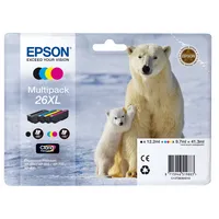 Epson Original Eisbär Claria 26XL Multipack Tintenpatrone – 4 Farben: Schwarz, Cyan, Magenta, Gelb – 1 x 12,2 ml, 3 x 9,7 ml – Original Epson Tintenpatronen für optimale Druckergebnisse