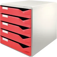 Leitz Schubladenbox Post-Set 5280-00-25 lichtgrau/rot 5 Schubladen geschlossen 4002432324392 Leitz