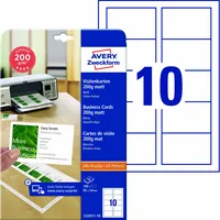 AVERY Zweckform C32011-10 Visitenkarten weiß 85 x 54 mm 200g glatte Kanten 4004182242742 AVERY Zweckform 10 Stück
