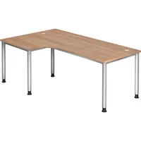Hammerbacher Schreibtisch H-Serie, manuell höhenverstellbar, 68-76cm (H), 200x120cm (BxT), L-Form, nussbaum / silber 4032062139516 Hammerbach 4 Stück