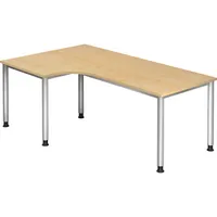 Hammerbacher Schreibtisch H-Serie, manuell höhenverstellbar, 68-76cm (H), 200x120cm (BxT), L-Form, ahorn / silber 4032062139486 Hammerbacher 4 Stück