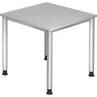 Hammerbacher Schreibtisch H-Serie, manuell höhenverstellbar, 68-81cm (H), 80x80cm (BxT), quadratisch, grau / silber 4032062139189 Hammerbache