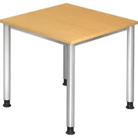 Hammerbacher Schreibtisch VHS, manuell höhenverstellbar, 68,5-81cm (H), 80x80cm (BxT), quadratisch, buche / silber 4032062139196 Hammerbacher