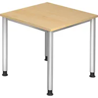 Hammerbacher Schreibtisch H-Serie, manuell höhenverstellbar, 68-81cm (H), 80x80cm (BxT), quadratisch, ahorn / silber 4032062139172 Hammerbach