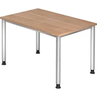 Hammerbacher Schreibtisch H-Serie, manuell höhenverstellbar, 68-81cm (H), 120x80cm (BxT), rechteckig, nussbaum / silber 4032062139264 Hammerb