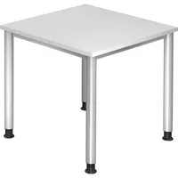 Hammerbacher Schreibtisch H-Serie, manuell höhenverstellbar, 68-76cm (H), 80x80cm (BxT), quadratisch, weiß / silber 4032062139219 Hammerbache