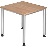 Hammerbacher Schreibtisch H-Serie, manuell höhenverstellbar, 68-81cm (H), 80x80cm (BxT), quadratisch, nussbaum / silber 4032062139202 Hammerb