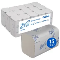 Scott Falthandtücher Control 6663, 21,5x31,5cm, 1-lagig, Interfold-Falz (W-Falz), weiß, Recycling-Tissue 5027375050015 Scott 3180 Stück