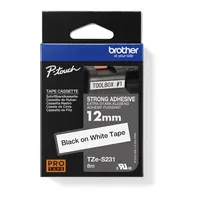 Brother TZe-S231 P-touch Schriftband (12 mm, extra-stark klebend, 8 m lang, laminiert, u.a. für Brother P-touch PT-H105, -E100/VP, -D200/BW/VP, -D210/VP) schwarz auf weiß