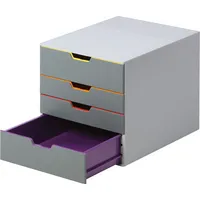 DURABLE Schubladenbox VARICOLOR®  dunkelgrau mit bunten Farblinien 760427, DIN A4 mit 4 Schubladen, 1 St.