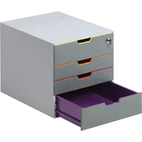 DURABLE Schubladenbox VARICOLOR® SAFE  dunkelgrau mit bunten Farblinien 760627, DIN A4 mit 4 Schubladen, 1 St.