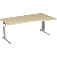 Geramöbel Schreibtisch Flex, manuell höhenverstellbar, 68-82cm (H), 180x80/100cm (BxT), Freiform, ahorn / silber 4038933175614 Geramöbel