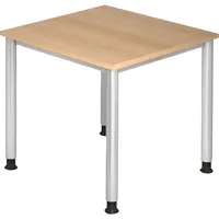 Hammerbacher Schreibtisch H-Serie, manuell höhenverstellbar, 68-81cm (H), 80x80cm (BxT), quadratisch, eiche / silber 4032062164969 Hammerbach