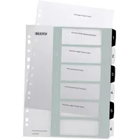 Leitz Kunststoffregister WOW 12140000, 1 bis 6, A4+, 300µm, schwarz-weiße Taben, 6-teilig 4002432120369 Leitz