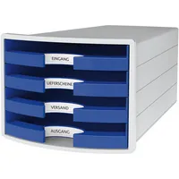 HAN Schubladenbox Impuls 1013-14 lichtgrau/blau 4 Schubladen offen 4012473101821 HAN