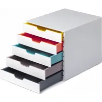 DURABLE Schubladenbox VARICOLOR®  weiß mit bunten Farblinien 762527, DIN A4 mit 5 Schubladen, 1 St.