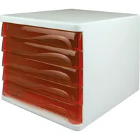Helit Schubladenbox  the wave H61294-20 weiß/rot-transparent 5 Schubladen geschlossen 4012086079753 Helit