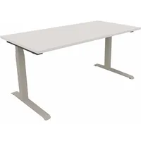 Soennecken Sitz-Steh-Schreibtisch All in One, elektrisch höhenverstellbar, 64,5-127,5cm (H), 160x80cm (BxT), rechteckig, weiß / silberalumi