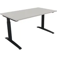 Soennecken Schreibtisch All in One, manuell höhenverstellbar, 65-85cm (H), 140x80cm (BxT), rechteckig, lichtgrau / anthrazit metallic 40039