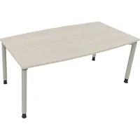 Soennecken Besprechungstisch communication, höhenverstellbar 68-82cm (H), 180x80/90cm (BxT), Tonnenform, akazie hell / silber 4003969085206