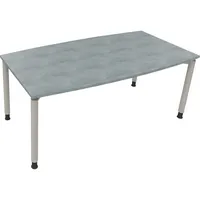 Soennecken Besprechungstisch communication, höhenverstellbar 68-82cm (H), 180x80/90cm (BxT), Tonnenform, beton hell / silber 4003969085190