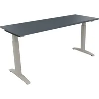 Soennecken Schreibtisch All in One, manuell höhenverstellbar, 65-85cm (H), 160x60cm (BxT), rechteckig, lavagrau / silberaluminium 400396907