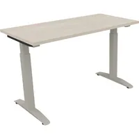 Soennecken Schreibtisch All in One, manuell höhenverstellbar, 65-85cm (H), 120x60cm (BxT), rechteckig, akazie hell / silberaluminium 400396
