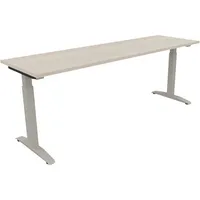 Soennecken Schreibtisch All in One, manuell höhenverstellbar, 65-85cm (H), 200x60cm (BxT), rechteckig, akazie hell / silberaluminium 400396