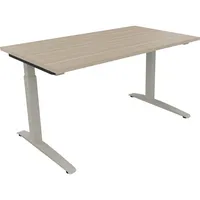 Soennecken Schreibtisch All in One, manuell höhenverstellbar, 65-85cm (H), 140x80cm (BxT), rechteckig, eiche natur / silberaluminium 400396