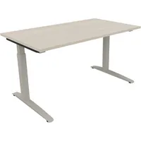 Soennecken Schreibtisch All in One, manuell höhenverstellbar, 65-85cm (H), 140x80cm (BxT), rechteckig, akazie hell / silberaluminium 400396