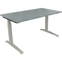 Soennecken Schreibtisch All in One, manuell höhenverstellbar, 65-85cm (H), 140x80cm (BxT), rechteckig, beton hell / silberaluminium 4003969