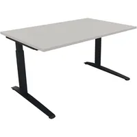 Soennecken Schreibtisch All in One, manuell höhenverstellbar, 65-85cm (H), 140x90cm (BxT), rechteckig, lichtgrau / anthrazit metallic 40039