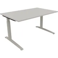 Soennecken Schreibtisch All in One, manuell höhenverstellbar, 65-85cm (H), 140x90cm (BxT), rechteckig, lichtgrau / silberaluminium 40039690