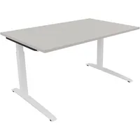 Soennecken Schreibtisch All in One, manuell höhenverstellbar, 65-85cm (H), 140x90cm (BxT), rechteckig, lichtgrau / weiß 4003969072336 Soenn