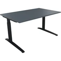 Soennecken Schreibtisch All in One, manuell höhenverstellbar, 65-85cm (H), 140x90cm (BxT), rechteckig, lavagrau / anthrazit metallic 400396