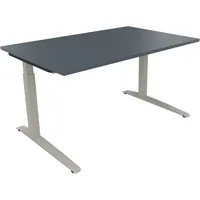 Soennecken Schreibtisch All in One, manuell höhenverstellbar, 65-85cm (H), 140x90cm (BxT), rechteckig, lavagrau / silberaluminium 400396907