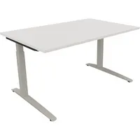 Soennecken Schreibtisch All in One, manuell höhenverstellbar, 65-85cm (H), 140x90cm (BxT), rechteckig, weiß / silberaluminium 4003969072329