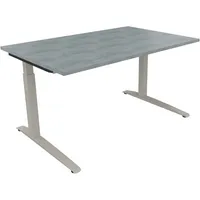 Soennecken Schreibtisch All in One, manuell höhenverstellbar, 65-85cm (H), 140x90cm (BxT), rechteckig, beton hell / silberaluminium 4003969