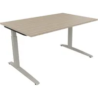 Soennecken Schreibtisch All in One, manuell höhenverstellbar, 65-85cm (H), 140x90cm (BxT), rechteckig, eiche natur / silberaluminium 400396