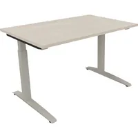 Soennecken Schreibtisch All in One, manuell höhenverstellbar, 65-85cm (H), 120x80cm (BxT), rechteckig, akazie hell / silberaluminium 400396