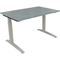 Soennecken Schreibtisch All in One, manuell höhenverstellbar, 65-85cm (H), 120x80cm (BxT), rechteckig, beton hell / silberaluminium 4003969
