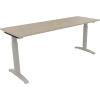 Soennecken Schreibtisch All in One, manuell höhenverstellbar, 65-85cm (H), 180x60cm (BxT), rechteckig, eiche natur / silberaluminium 400396