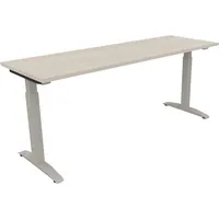 Soennecken Schreibtisch All in One, manuell höhenverstellbar, 65-85cm (H), 180x60cm (BxT), rechteckig, akazie hell / silberaluminium 400396