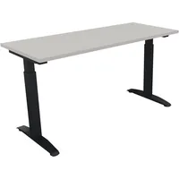 Soennecken Schreibtisch All in One, manuell höhenverstellbar, 65-85cm (H), 140x60cm (BxT), rechteckig, lichtgrau / anthrazit metallic 40039