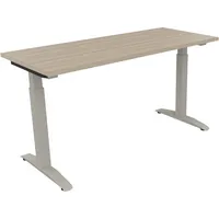 Soennecken Schreibtisch All in One, manuell höhenverstellbar, 65-85cm (H), 140x60cm (BxT), rechteckig, eiche natur / silberaluminium 400396