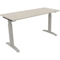 Soennecken Schreibtisch All in One, manuell höhenverstellbar, 65-85cm (H), 140x60cm (BxT), rechteckig, akazie hell / silberaluminium 400396